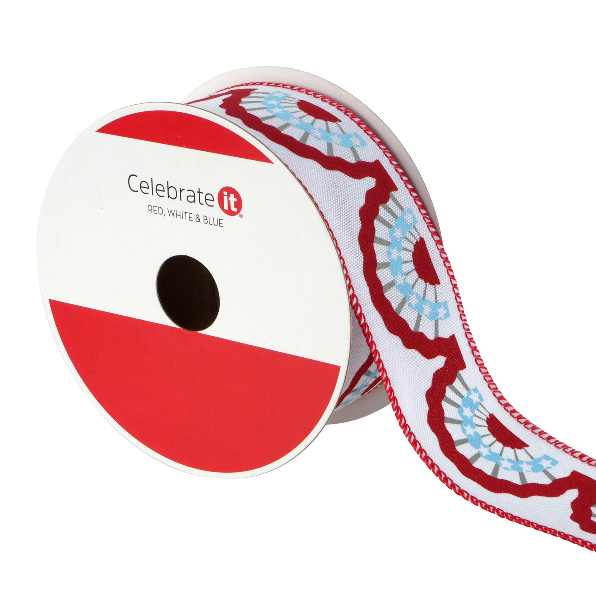 1.5" x 10yd. Red, White & Blue Bunting Wired Ribbon by Celebrate It®